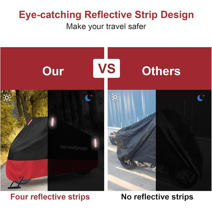 Водонепроникна мотоциклетна накривка Neverland для зберігання на вулиці та в приміщенні. 210D, 220 x 95 x 110 см. Підходить для мотоциклів, скутерів, мопедів.
