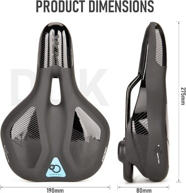 Велосипедне сідло DDK Comfort Plus – з піною Memory, комфортне, зняття тиску та амортизація – зручне, м'яко стьобане сідло для чоловіків та жінок (MTB, шосе, місто)