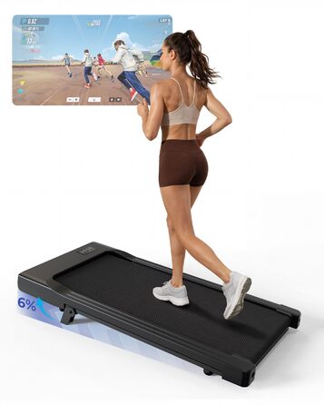 Бігова доріжка Walking Pad з нахилом 6%, для дому та офісу, до 136 кг, з додатком, 6-12 км/год, чорна, 90 см