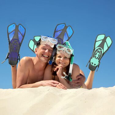 Набір для снорклінгу дорослий з маскою, трубкою Dry Top та ластами, блакитний, S/M (36-41)