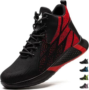 Легкі захисні черевики для чоловіків та жінок. Робочі черевики з металевим носком. Дихаючі, неслизькі, з металевим носком. Розміри 35-48 EU (35 EU, Червоний)