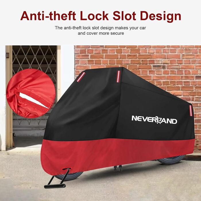 Водонепроникна мотоциклетна накривка Neverland для зберігання на вулиці та в приміщенні. 210D, 220 x 95 x 110 см. Підходить для мотоциклів, скутерів, мопедів.