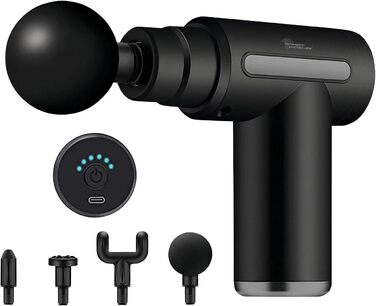 Масажний пістолет Newgen Medicals: Компактний акумуляторний масажер для рук з 4 насадками, 6 рівнів, USB-C, 30W