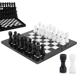 Шаховий набір з мармуру для дорослих, ручної роботи, 32 фігури, 2 додаткові королеви, коробка для зберігання, розкішна подорожна гра, елегантний подарунок для дому (чорний & корал)