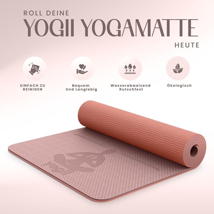 Йога-килимок Yogii 6 мм, протиковзкий TPE килимок для йоги, пілатесу та фітнесу з лініями розмітки, Nude / Старорожевий