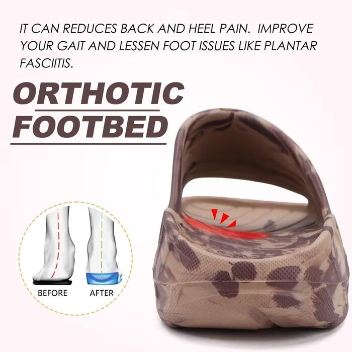 Чоловічі сандалі KuaiLu для відновлення після навантажень, ортопедичні шльопанці від плоскостопості, відкритий носок, спортивні пляжні тапочки (40 EU, камуфляж коричневий)