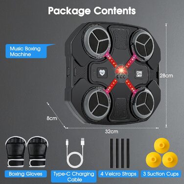 Tuocal Музична боксерська машина з рукавичками, Bluetooth, настінна, 3 швидкісних режими та режим підрахунку, музичний тренажер для боксу для дорослих і дітей, безпечні тренування