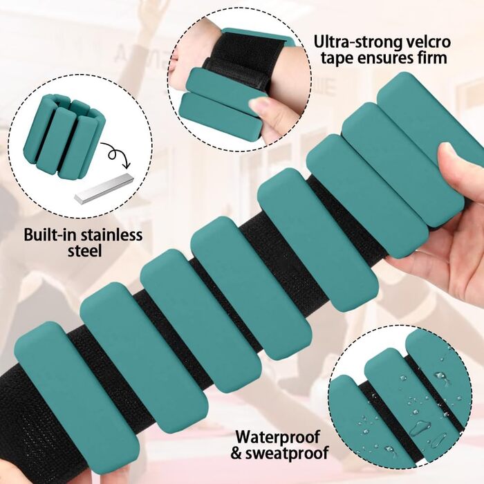 Набір манжет на зап'ястя з регульованою вагою (0,45 кг), 2 шт. Силіконові манжети для фітнесу, йоги, пілатесу, ходьби (зелені)