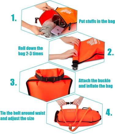 Побуф для плавання PENGDA 25L, водонепроникний сухий мішок, поплавок для відкритої води та триатлону, Swim Bubble для каякерів, серферів, поплавок для плавання та водних видів спорту, оранжевий