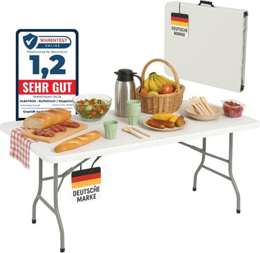 Стіл Albatros Buffettisch Klapptisch з ротангу, 182x75 см – розкладний, міцний, на 10 осіб, для пивного фестивалю з ручкою для перенесення (білий)