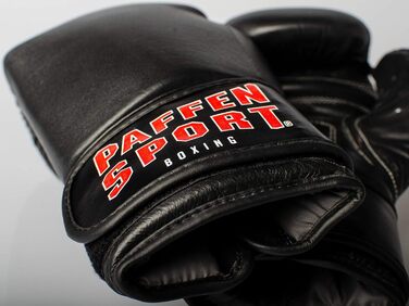 Боксерські рукавички PAFFEN SPORT KIBO зі справжньої шкіри для боксу, кікбоксингу, муай-тай та інших єдиноборств, чорні, 12 унцій
