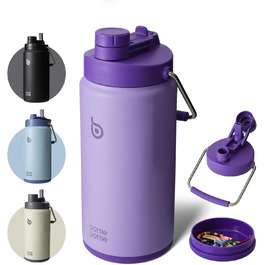 Термобутилка BOTTLE BOTTLE 1.8 л з трубочкою, пігулочницею та ручкою, сталева ізольована фляга для води, спорту та подорожей (фіолетова)