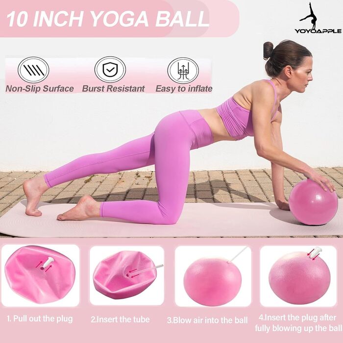 Набір для пілатесу вдома, 11-ти частинний, для жінок, з м'ячиком та кільцем, рожевий