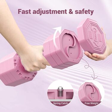 Набір гантелей Yoleo регульований 2/4 шт. для дому, 2 кг, 3 кг, 4 кг, 5 кг, з м'яким TPR-покриттям, для тренувань всього тіла (рожевий)
