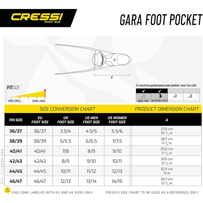 Ласти Cressi Gara Turbo Flex для дайвінгу, апное, підводного полювання та снорклінгу, універсальні, модульна система, змінні лопаті, розмір 36/37