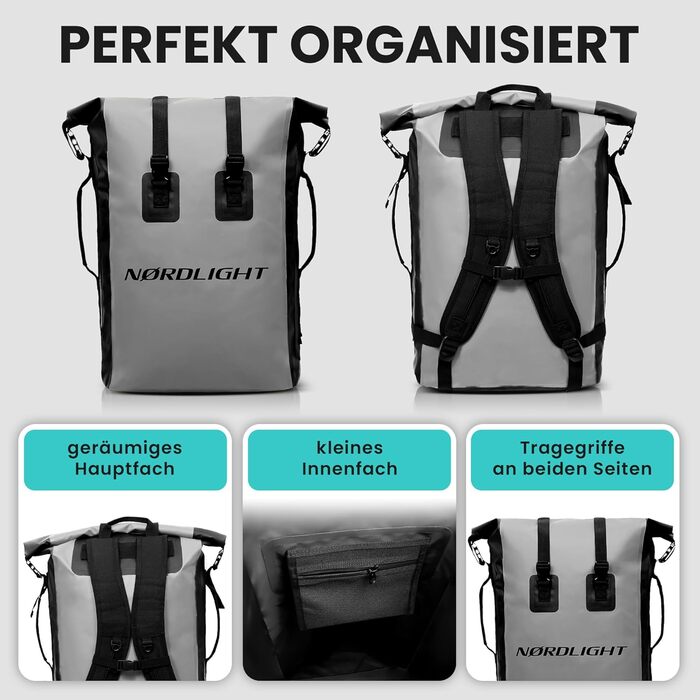 Водонепроникний рюкзак Nordlight Dry Bag 35л з Roll Top, для водного спорту, велосипеда, кур'єра, трекінгу, риболовлі - Сірий