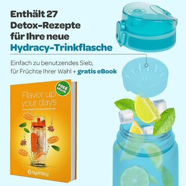 Водяна пляшка Hydracy 2L з соломкою та маркуванням часу - спортивна пляшка BPA-free, витокозахисна, без конденсату, для спорту та активного відпочинку (500 мл, швидке пиття, блакитний)