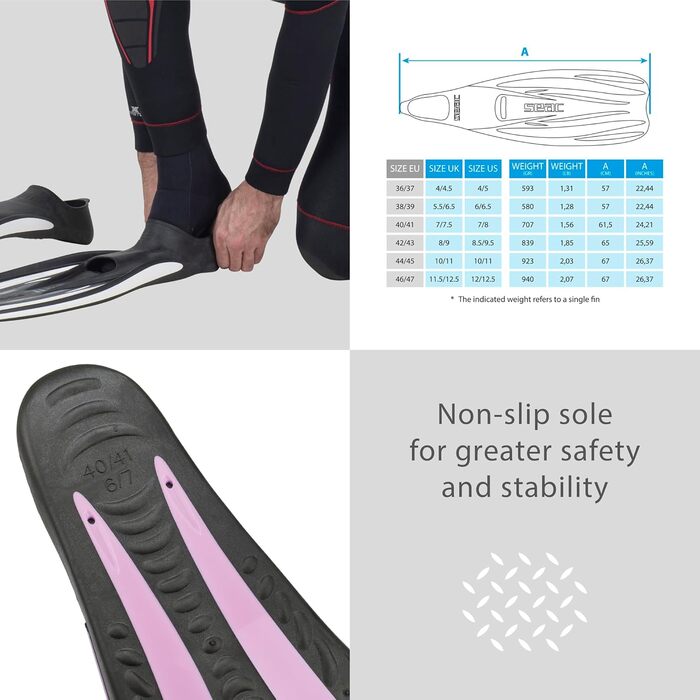 Seac F 100 Pro: ультралегкі аквалангі ласти-черевики для дайвінгу та снорклінгу, розмір 46/47, колір Tiffany