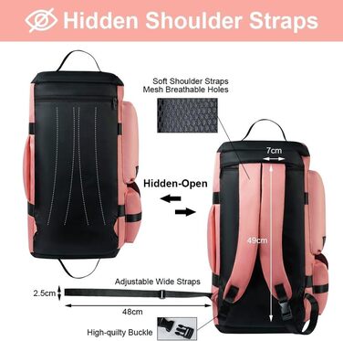 Спортивна сумка Flintronic 65L для тренувань та подорожей з відділенням для взуття та мокрих речей, функція рюкзака, рожева