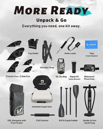SUP-дошка iTAOSTAR Adventure 365x88/99 см з сидінням, надувний сапборд для підлітків/дорослих, 5 плавників, чорний