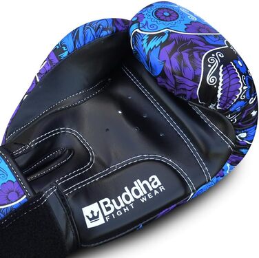 Боксерські рукавички BUDDHA FIGHT WEAR Fantasy Luzbel 14 унцій, пурпурні, для муай-тай та кікбоксингу, якісна штучна шкіра, антимікробна підкладка, посилені шви, різні дизайни