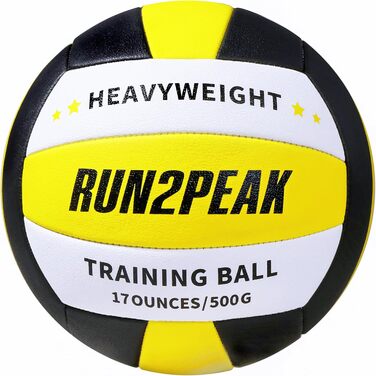 Волейбольний м'яч RUN2PEAK для тренувань з утяженням, 0,5 кг, розмір 5, для сеттерів, дорослий, для залу та вулиці, чорний/білий (жовтий/чорний/білий)