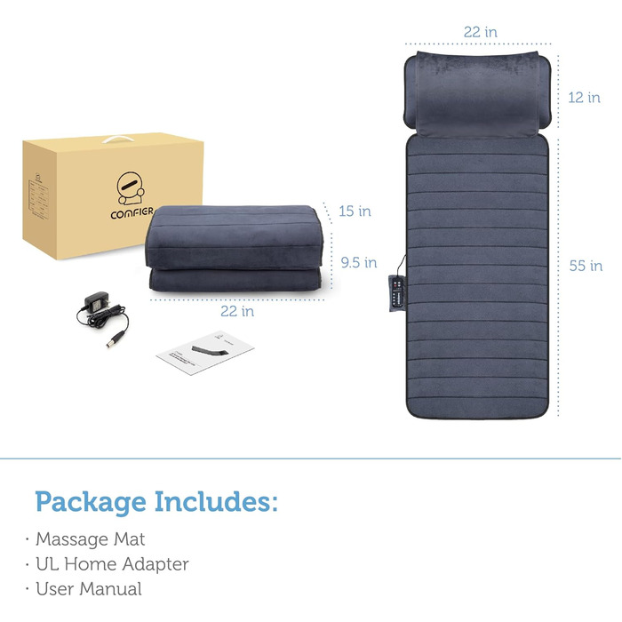 Масажний килимок Comfier з підігрівом, 10 вібраційних моторів та 4 нагрівальними подушками, електричний масажер для тіла, шиї, плечей та спини