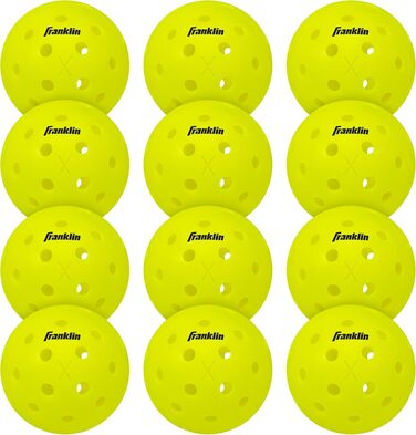 Піклбол м’ячі Franklin Sports X-40 для вулиці, жовті, 12 шт, сертифіковані USAPA, офіційні для US Open