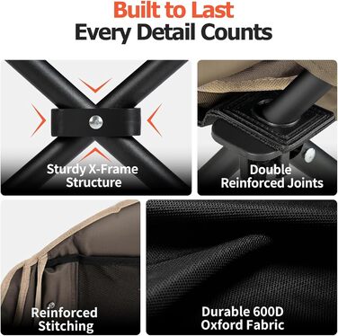 Овермонт Розкладне крісло для кемпінгу з підігрівом XL для дорослих – ідеально для зимових походів, риболовлі (Хакі)