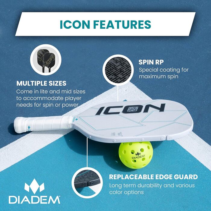 Падл для піклболу Diadem Icon, білий, середній (8,0 унцій)
