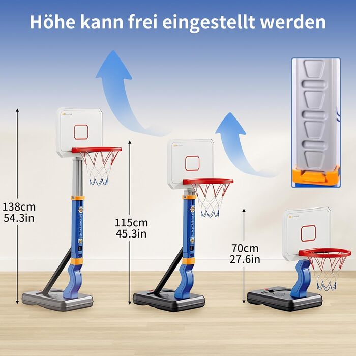 Баскетбольний кошик Kinder з регулюванням висоти 75-138 см - портативний для хлопчиків та дівчаток від 3 років. Ігровий кошик для саду та приміщень