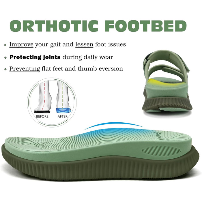 Спортивні сандалі KuaiLu жіночі з м'якою устілкою, ортопедичні для підтримки підошви, зелені, розмір 41 EU