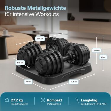 Набір гантелей Skandika Hanteln Paino: регульовані гантелі 1.5-24 кг, штанга, гиря, диски. Для дому та спортзалу. Набір 2x1.5-12.5 кг