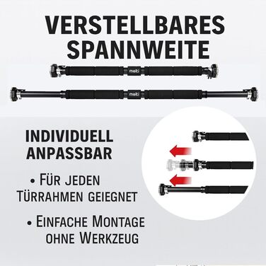 Кімнатна турнік Klimmzugstange для дверного прорізу, регульований 63–100 см, монтаж без свердління, нековзкі ручки, витримує до 100 кг