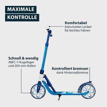 Самокат HUDORA BigWheel 205 Advanced Daydream Edition - до 100 кг, складаний, регульована висота - для дітей, підлітків та дорослих (Синій)