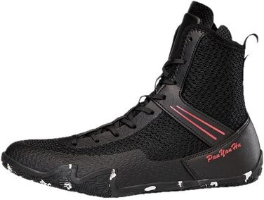 Боксерські черевики для чоловіків та жінок. Розтічні черевики, черевики на високих підборах, професійні змагання, бойові черевики, професійна підготовка, спортивне взуття. Чорний та білий (чорний та червоний, 46/49 EU)