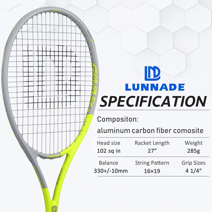 Тенісний набір для дорослих 27 дюймів (2 ракетки з чохлом), Gray+Yellow