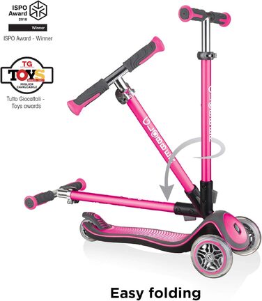 Самокат GLOBBER Elite Roller для дітей від 3 років, 3-колісний, з LED-підсвічуванням рожевого кольору, регульована висота, підшипники ABEC 5