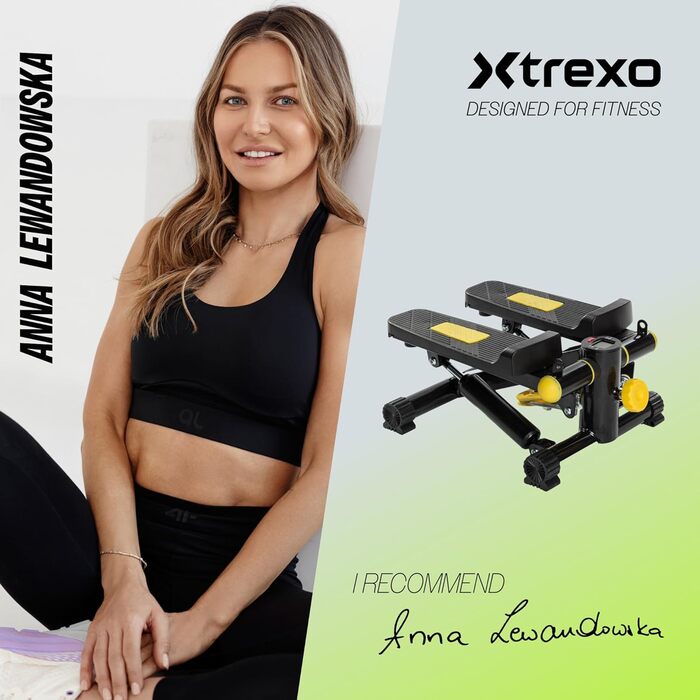 XTREXO Степер для дому FS100 | Регульована висота педалей та опір, дисплей, навантаження до 100 кг, чорний/жовтий | Hometrainer для кардіотренувань