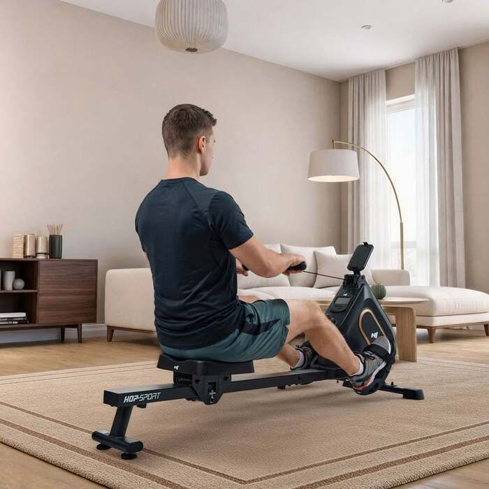 Гребний тренажер Hop-Sport HS-085R Bazel магнітний чорно-золотистий