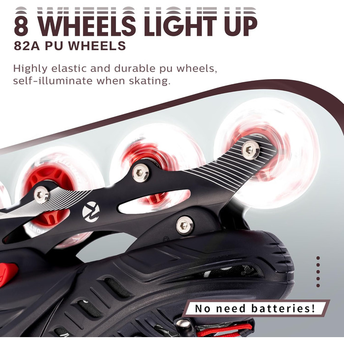 Дитячі ролики Kuxuan з підсвічуванням, регульовані, для дівчаток та хлопчиків, підходять для початківців, розмір EU 31-35 (червоний)