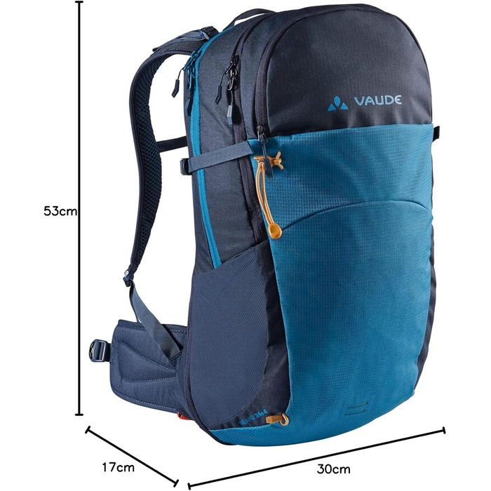 Рюкзак VAUDE Wizard 24+4 літри, водовідштовхувальний туристичний рюкзак для жінок і чоловіків, комфортна спинка, органайзер, колір синій Kingfisher