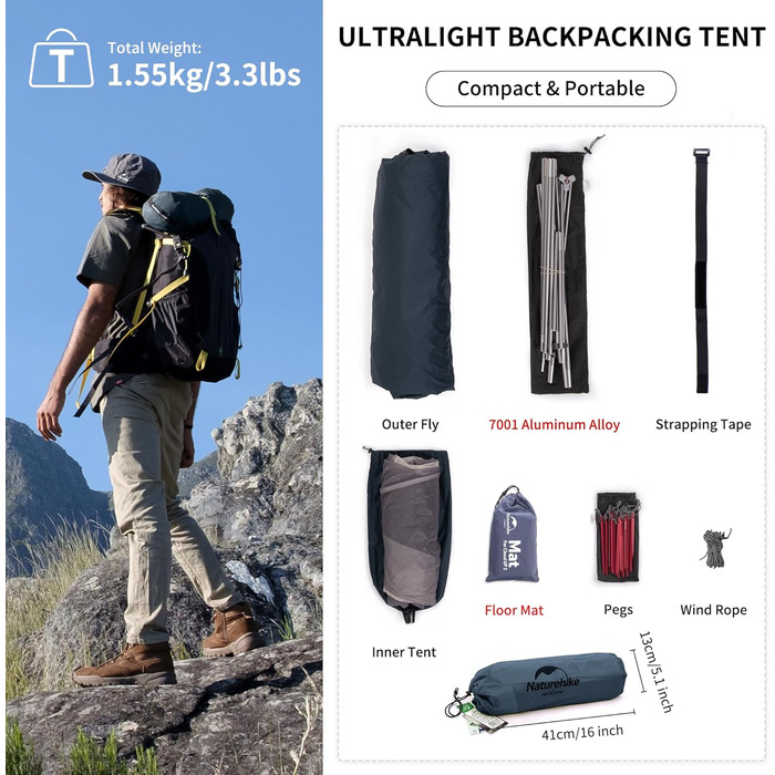 Намет Naturehike Cloud Up 1 - ультралегкий намет для 1 особи, 4 сезони, 20D, Marineblau (морський синій)