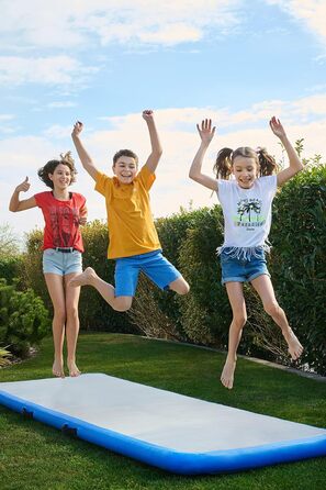 Гімнастичний надувний мат Air Track (300 x 100 x 10 см) блакитно-сірий, з електричною помпою