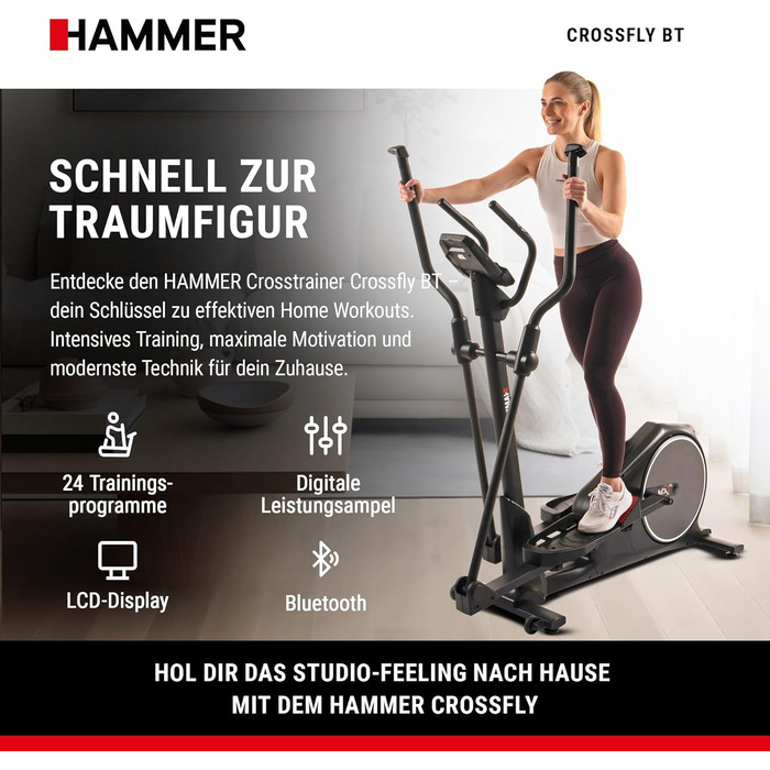 Елептичний тренажер HAMMER Crossfly BT з Glute Shaper, 24 програми, сумісний із Zwift і Kinomap