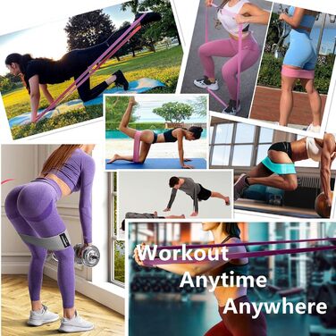 Еластичні стрічки для тренувань, набір 6 шт. (3 Booty Bands + 3 довгі стрічки) для фітнесу, рожеві/фіолетові/зелені