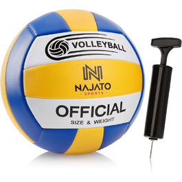 Волейбольний м'яч NAJATO Sports для пляжу та залу, жовто-синьо-білий, з насосом, зносостійкий