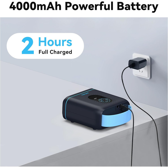 Електричний насос для SUP, каяк, човен: TOPUMP 20PSI TPS260, акумулятор, авто-вимкнення, накачування/здування, Type-C, блакитний