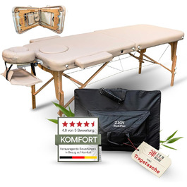 Масажний стіл Zen Basic III: складаний, мобільний, з дерева, регульована висота, для тату та косметології, з підголовником та підлокітниками (кремовий)