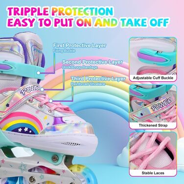 Дитячі ролики Kinder для дівчаток, регульовані, 4 розміри, для використання в приміщенні та на вулиці